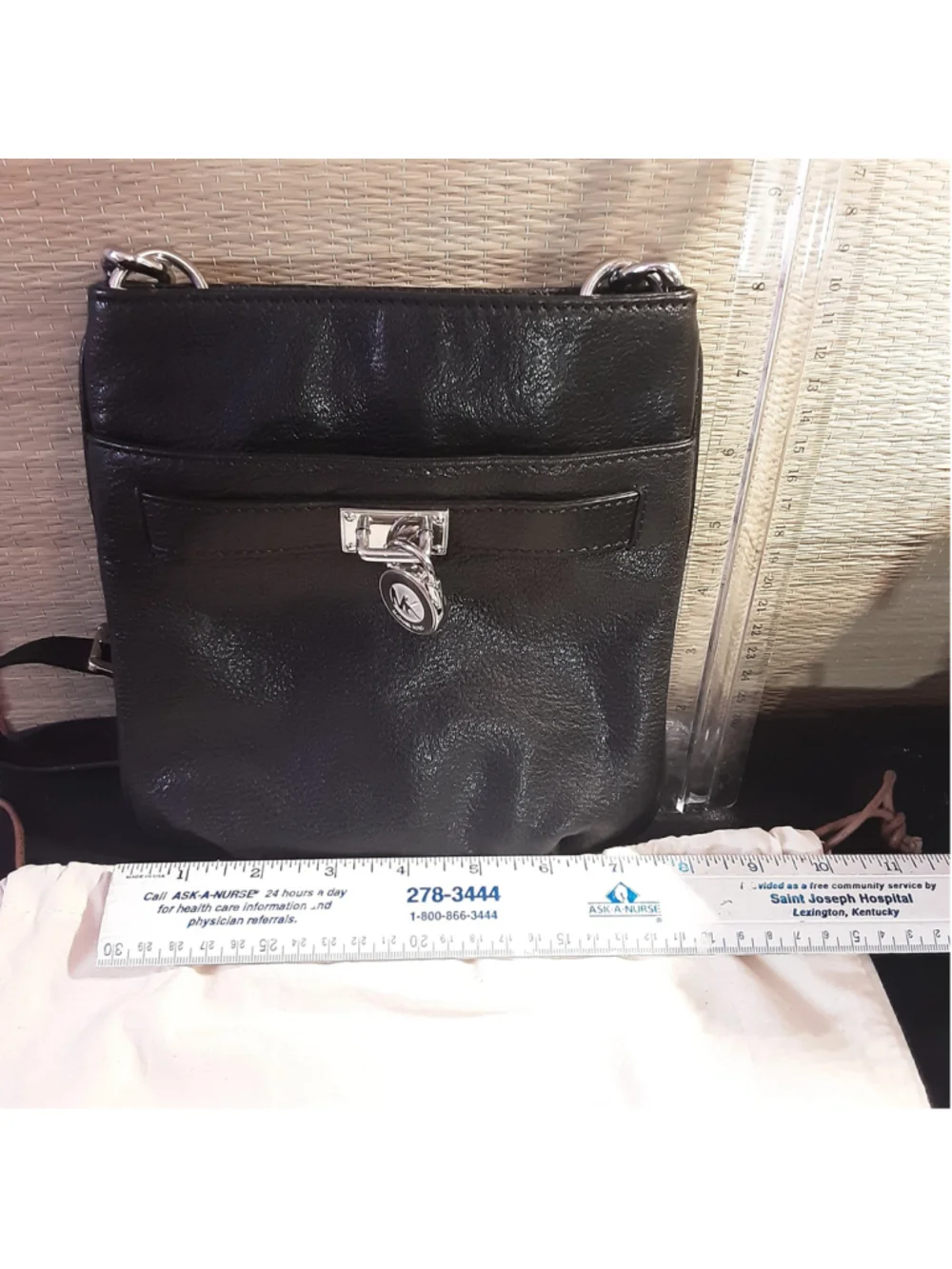 Michael Kors Black Pebbled Leather Crossbody Bag with Silver Hardware & Dust Bag